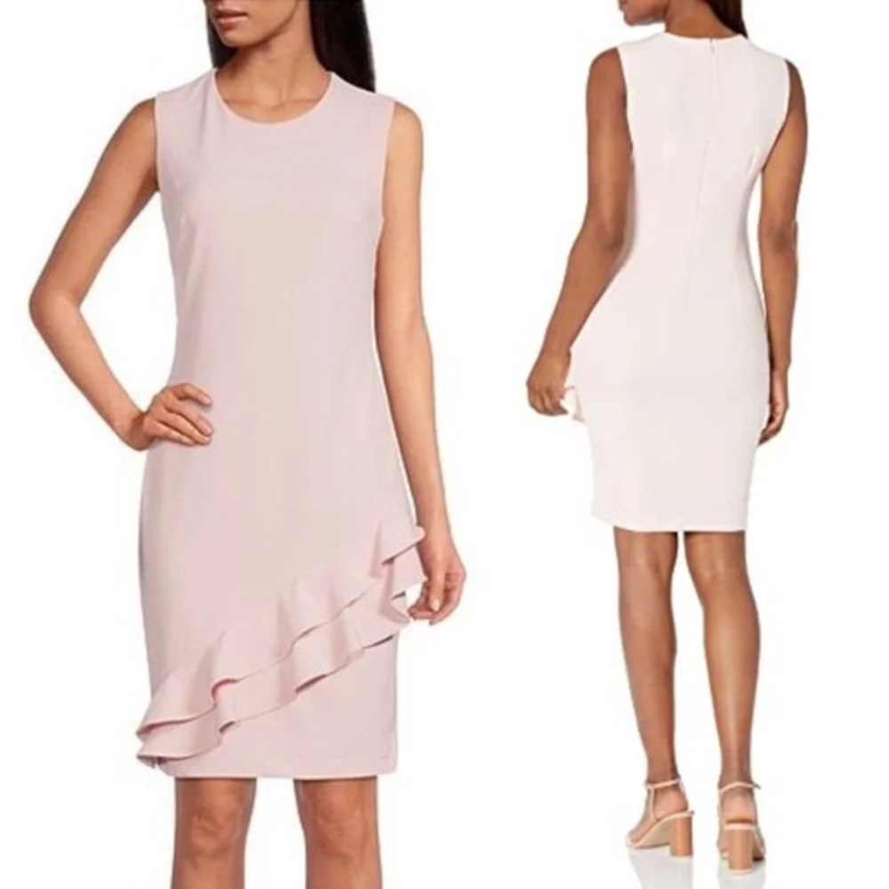 Calvin Klein Calvin Klein‎ Petal Asymmetric Ruffle Scuba Crepe Sheath Dre…